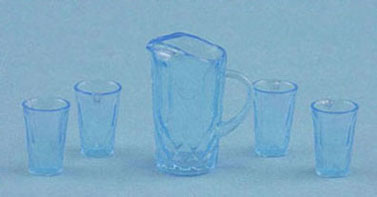 CB092B - Crystal Pitcher with 4 Tumblers, Kit, Blue