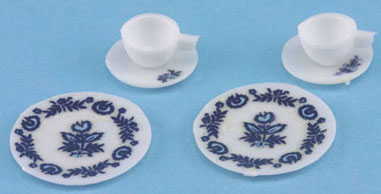 CB099B - Decorated Dishes, Blue, 6/Pc