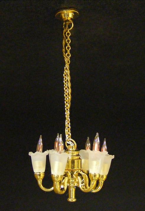 CK2300 1/2 inch scale 6-Arm Frosted Tulip Shade Chandelier by Cir-Kit