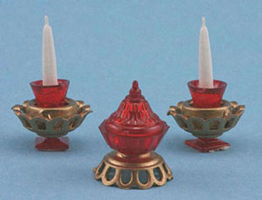 CB164 - Candlesticks with Candy Dish Set, 3Pc