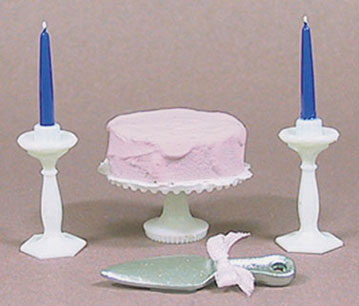 CB41 - Cake On Stand with Blue Candles & Server