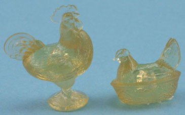 CB152A - Rooster/Hen Candy Dishes, Amber