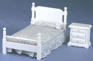 CLA91655 White Bed & Night Stand by Classics