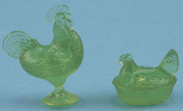 CB152G - Rooster/Hen Candy Dishes, Green