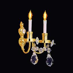 HW2818  Brass Double Candle Crystal Sconce by Houseworks