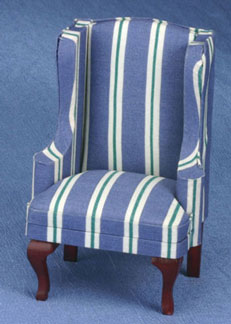 CLA10704 Blue Multi Stripe Queen Ann Wing Chair by Classics