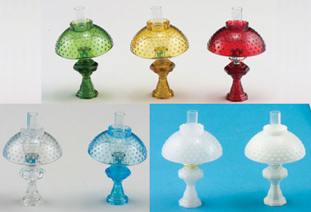 CB104 - Oil Lamp With Hobnail Shade, Assorted, 1pc