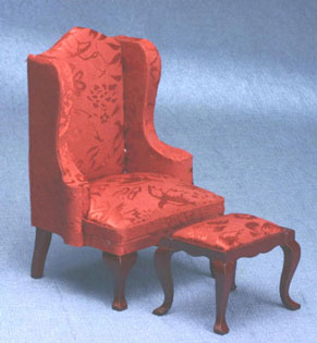 CLA10875 Mahogany/Red Wingback Chair with Stool by Classics