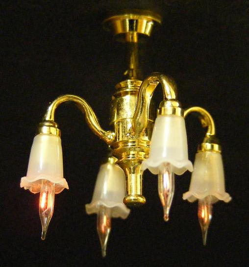 CK2305 1/2 inch scale 4 Down-Arm Frosted Tulip Shade Chandelier by Cir-Kit