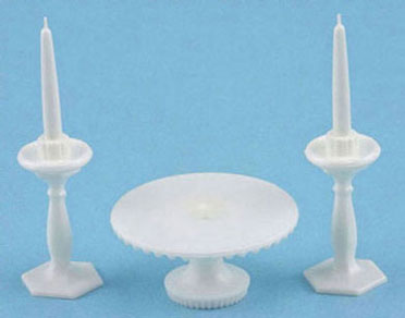 CB70W - Cake Plate with 2 Candlesticks, White